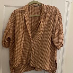 Everlane boxy checkered button up short sleeved shirt